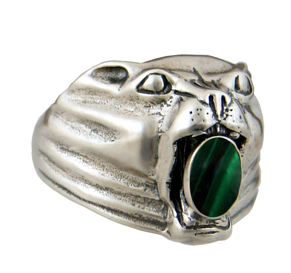 Sterling Silver Cougar Jaguar Panther Ring With Malachite Size 10